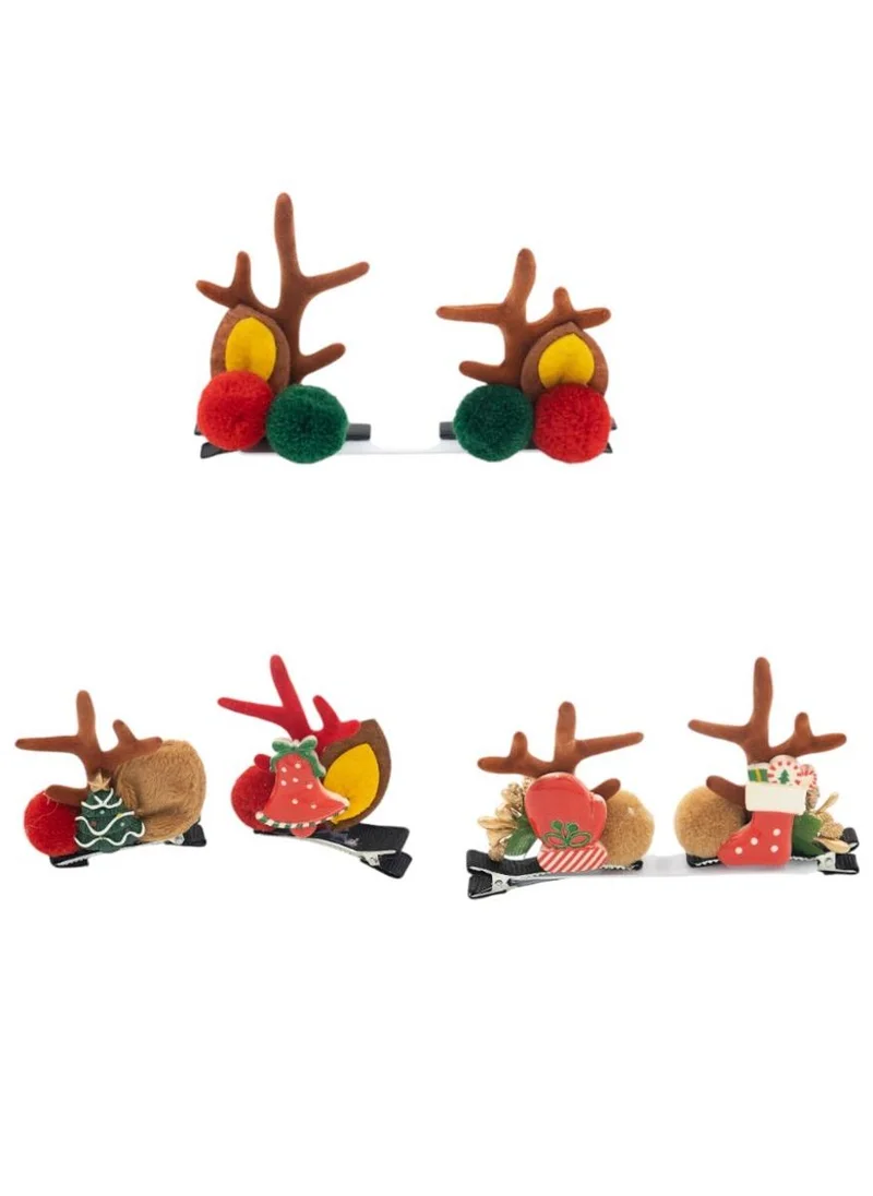 D'Daniela Girls Hair Clips Antler Ears Christmas – 3 Pairs