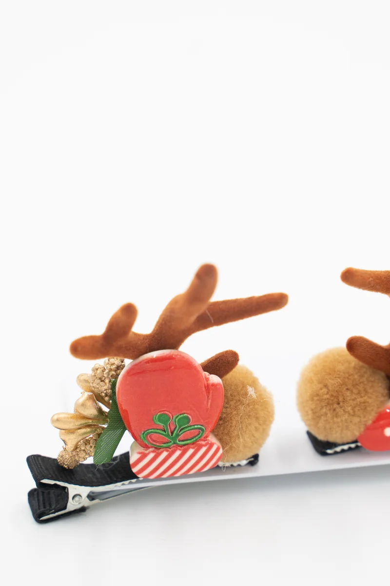 D'Daniela Girls Hair Clips Antler Ears Christmas – 3 Pairs