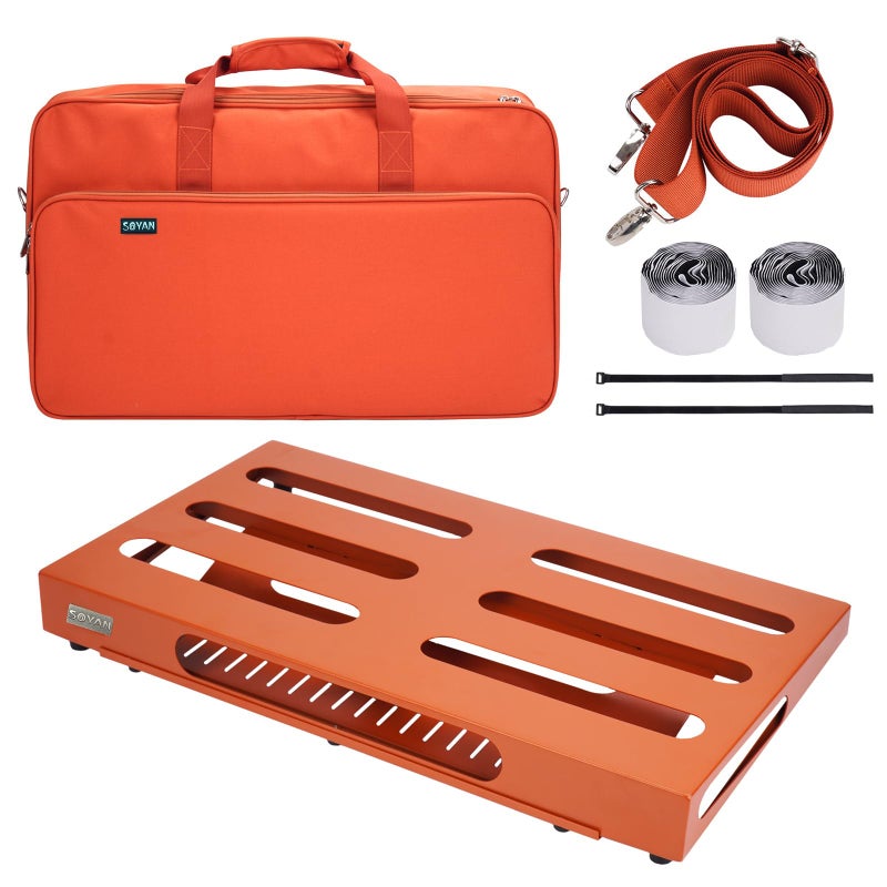 SOYAN 22" x 12.5" Large Guitar Pedal Board with Power Supply Cradle, Carry Bag Included, Inspiring Orange (SPB-22OR) - Image 1