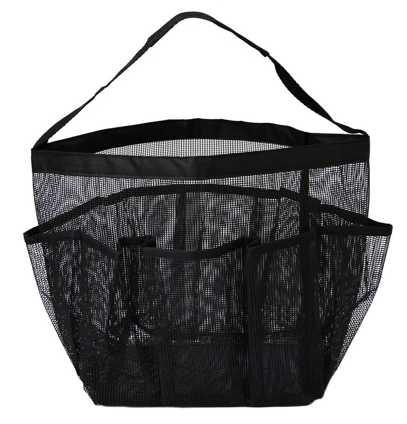 eoocvt Mesh Shower Caddy  8 Pockets Quick Dry Hanging Toiletry Tote Bag for Bathroom Shower Organizer Accessories (Black) - Image 2