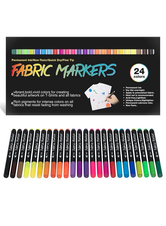 JR.WHITE Fabric Markers Permanent For T Shirts Baby Clothes Onesies Bibs White Pillow Canvas Tote Bags Clothing No Bleed Fine Tip Child Safe & Non Toxic Fabric Paint Pens Set Of 24 Colors  - Image 1