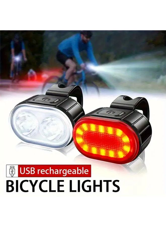 Oval Headlight IP65 Waterproof USB Charging Bicycle Front Light And Taillight - Image 4