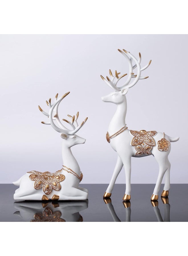 Xtore Creative Resin Golden and White Reindeer Sculptures | Beautiful Home Decor | Lifts up Energy of Your Room (Pack of 2, White) - Image 2