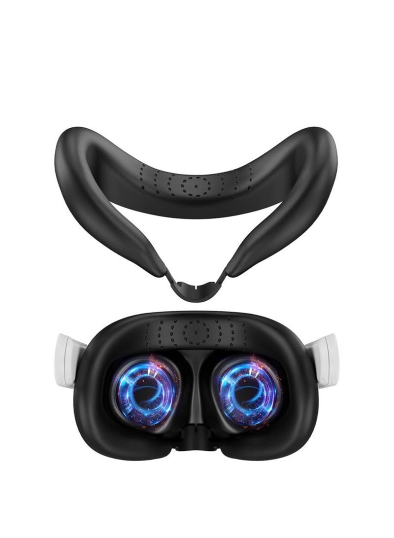 Silicone Face Cover For Meta Quest3 Sweat Proof PU Foam Cushion VR Accessories Full-Wrapped Light Blocking Silicone Face Pad Cover For Quest3 (Black) - Image 1