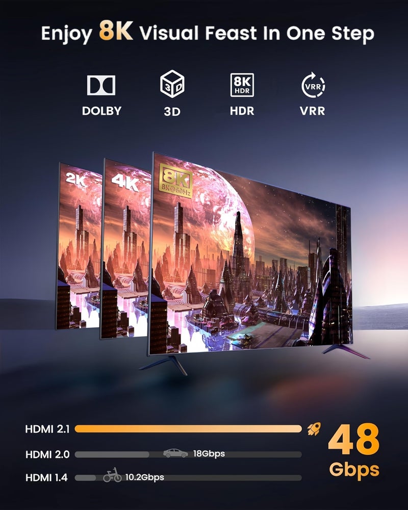 XinYaa 8K HDMI 2.1 Switch 4K@120Hz 8K@60Hz, Aluminum HDMI Switcher 2 in 1 Out, HDM I Splitter Supports HDR10+ 48 Gbps 3D Dolby VRR, HDM I Switcher Compatible with TV PS5/4 B0X Laptops PC Projector - Image 2