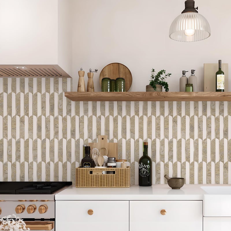Vamos Tile Peel and Stick Backsplash Seamless Tile,10 Sheets Stick on Backsplash for Kitchen& Bathroom,Honey Travertine+Matt Pure White Marble Look+Light Gold Metal Self Adhesive Backsplash Tile - Image 5