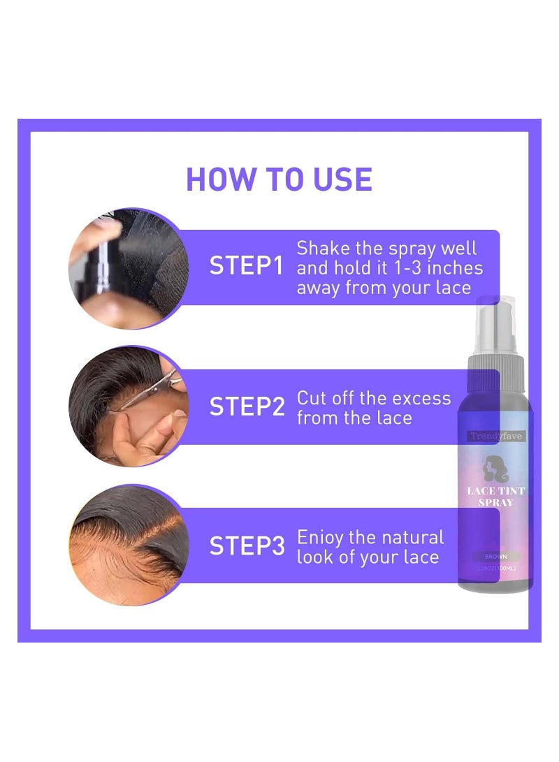 KASTWAVE Lace Tint Spray For Wigs Natural Brown Root Touch Up Hair Spray Long Lasting Fast Drying Lace Melt Spray Concealer For Hair Wigs Finishing Edge Control For Women Toupees Hairpieces (Brown - 100Ml) - Image 4