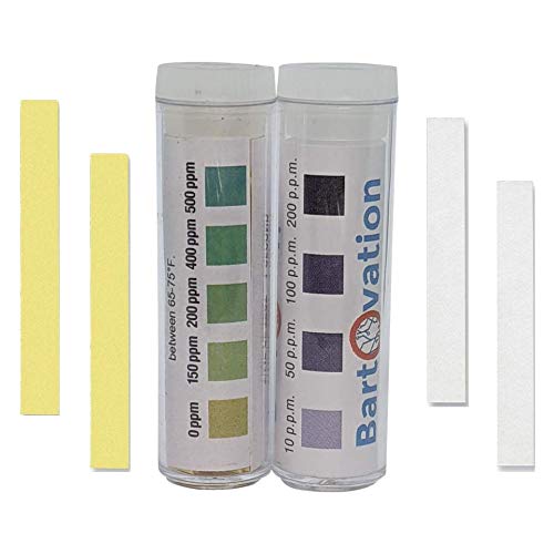Bartovation Restaurant Sanitizer Test Kit for QAC Quaternary Ammonium 0-500 ppm Quat & Chlorine 10-200 ppm Chemical Test Paper for Food Service [2 Vials of 100 Paper Strips] - Image 1