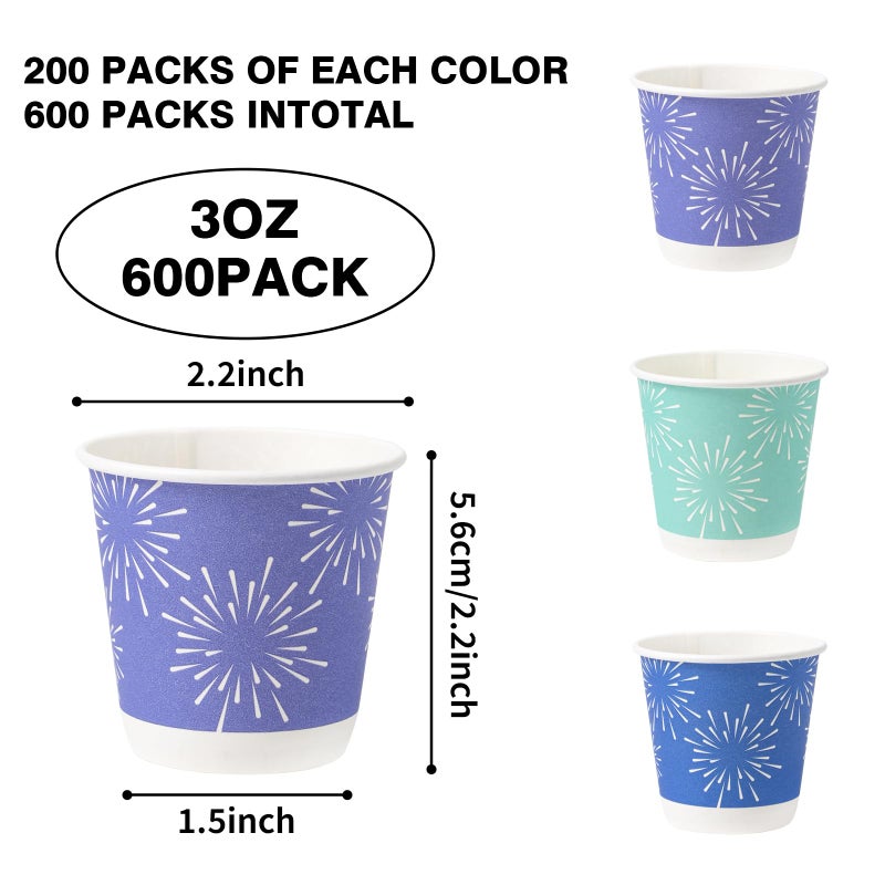 Tamone 600 Pack 3 oz Bathroom Cups, Small Paper Cups, Mini Disposable Cups Fireworks Design, Blue, Green Mouthwash Cups for Party, Picnic, BBQ, Travel, Home and Event - Image 2