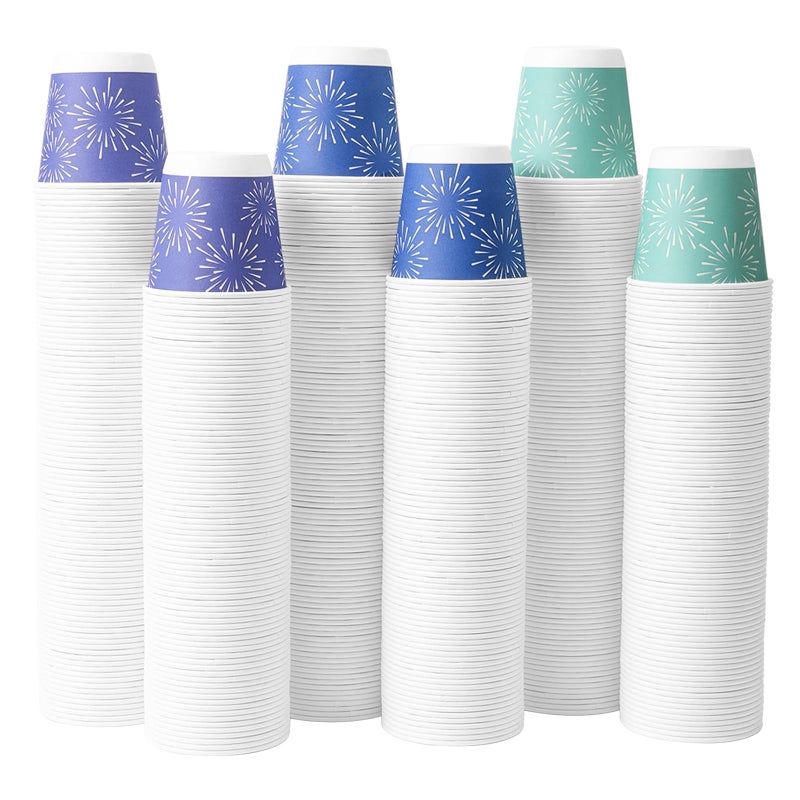 Tamone 600 Pack 3 oz Bathroom Cups, Small Paper Cups, Mini Disposable Cups Fireworks Design, Blue, Green Mouthwash Cups for Party, Picnic, BBQ, Travel, Home and Event - Image 1