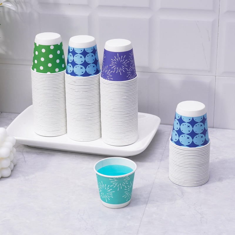 Tamone 600 Pack 3 oz Bathroom Cups, Small Paper Cups, Mini Disposable Cups Fireworks Design, Blue, Green Mouthwash Cups for Party, Picnic, BBQ, Travel, Home and Event - Image 5
