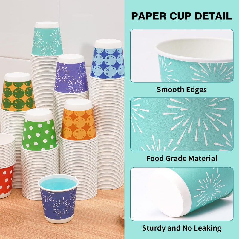 Tamone 600 Pack 3 oz Bathroom Cups, Small Paper Cups, Mini Disposable Cups Fireworks Design, Blue, Green Mouthwash Cups for Party, Picnic, BBQ, Travel, Home and Event - Image 3