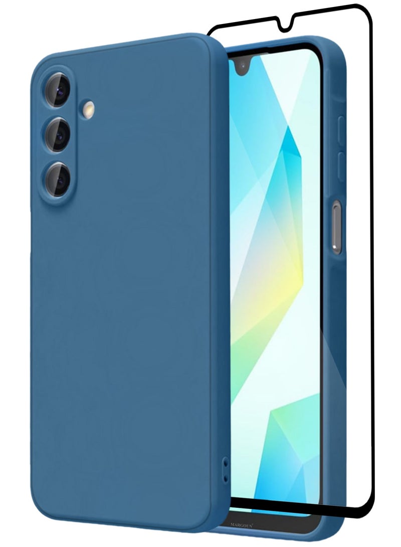 CATANES 2Packs Liquid Silicone Case for Samsung Galaxy A16 Protective Phone Case with Soft Anti-Scratch Microfiber Lining Utra Slim Drop Protection Phone Cover with 3D Screen Protector - Blue - Image 1