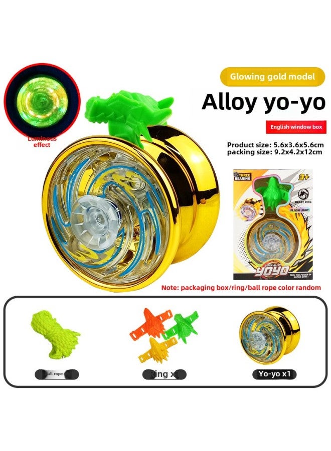 Alloy Puzzle Yo-yo Dead Sleep Entry Yoyo Ball With Spirit Beast Ring Competitive Yo-yo-Color: Alloy Yo-yo-english Window Box (lighting Style + Beast Head Ring + Color Rope) 87g - Image 1