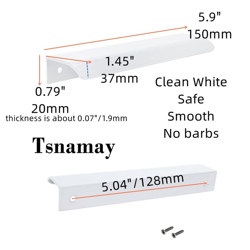 Tsnamay مجموعة تسناماي من 10 قطع، مقابض سطحية بيضاء مقوسة بطول 5.9 بوصة، مقابض حواف بيضاء لأدراج الأثاث، مقابض مخفية للخزائن، قطر الفتحة 5.04 بوصة / 128 مم - Image 2