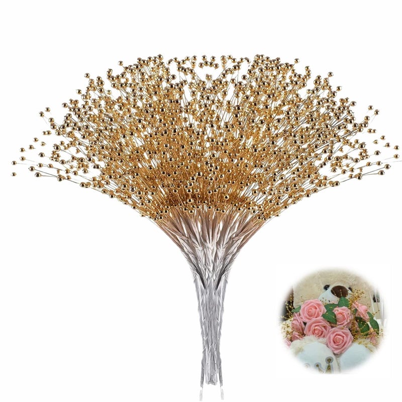 XINHUIDALSQ XINHUIDALSQ 100Pcs Pearl Bouquet Party Decoration Pearl String Beaded Garland - 4mm Beads Garlands for Christmas Decoration Wedding Party Decoration  Christmas Floral Picks(Gold) - Image 1