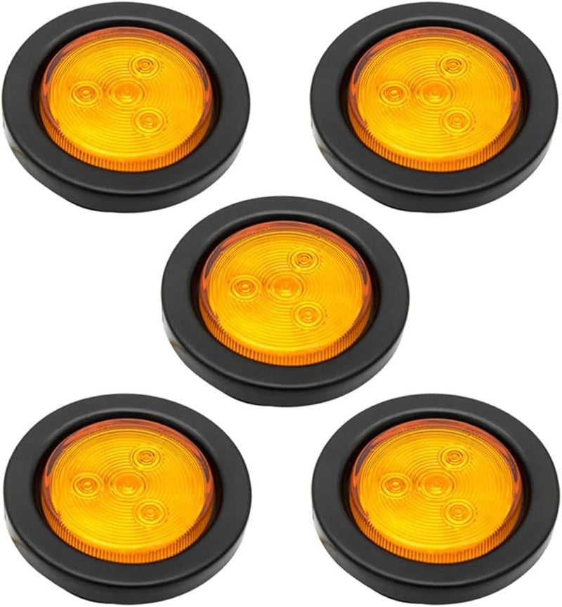 5Pcs Round Yellow LED Side Marker Lights for Truck Trailer Caravan Low Power Durable - Image 1