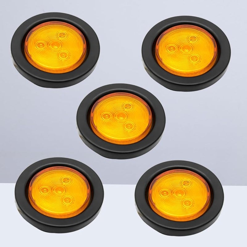 5Pcs Round Yellow LED Side Marker Lights for Truck Trailer Caravan Low Power Durable - Image 3