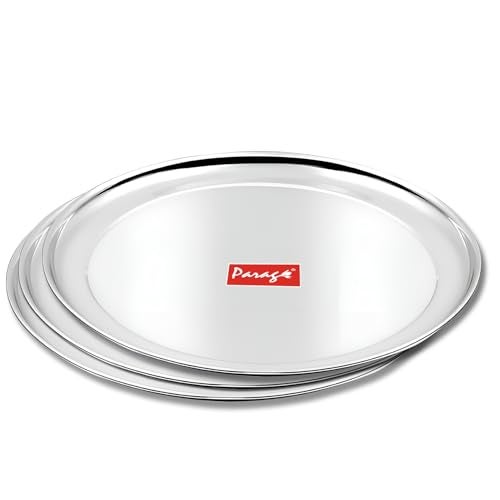 Parage 3 Pieces Stainless Steel Plate Set | 9-Inch Heavy-Gauge, Food-Grade, Rust-Proof Round Plates for Snacks, Dessert, Breakfast & Chapati | Durable and Easy to Clean - Image 1