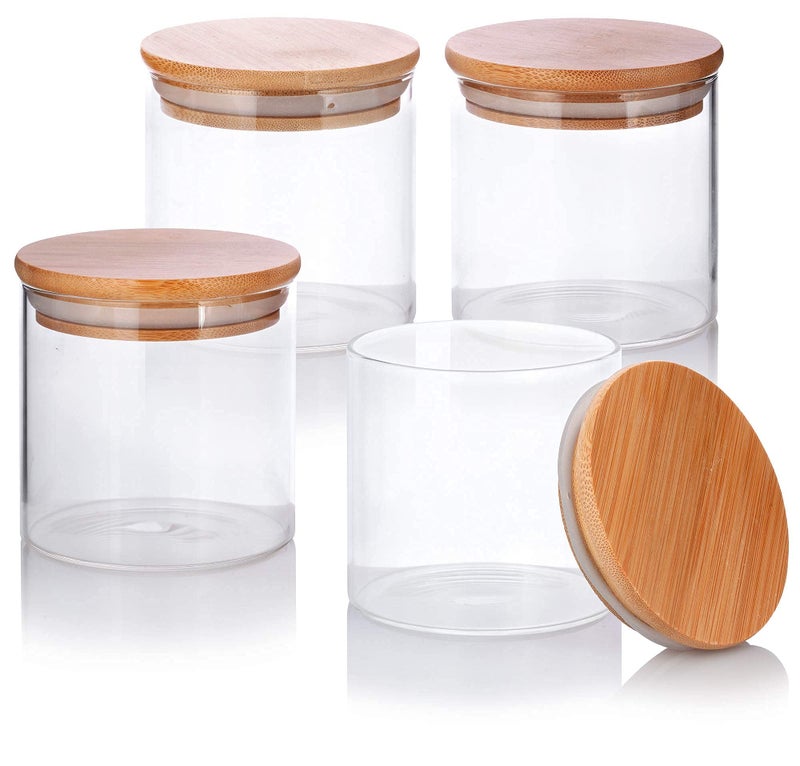 JUVITUS 10 oz Clear Glass Jar with Bamboo Silicone Sealed Lid (4 Pack) - Image 1
