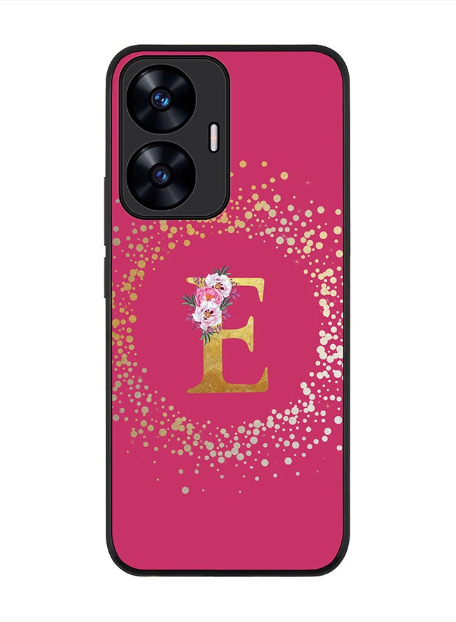 Stylizedd Cover for Realme C55 4G Case , Rugged Black Slim fit Thin Protective Phone Cases - Custom Monogram Initial Letter Floral Pattern Alphabet -E (Dark Pink Rose) - Image 1