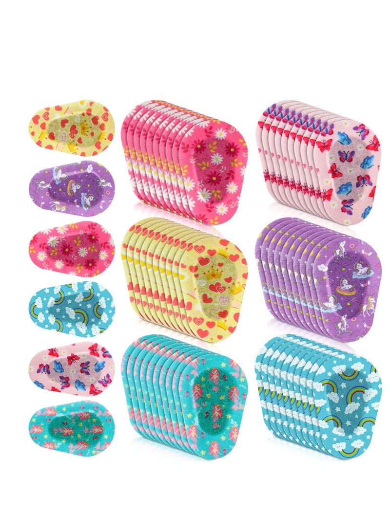 SOLARAE Adhesive Eye Patches, 60 Pcs Kids Girls Eye Patches Toddler, Eye Patches Bulk, Eye Patch Fabric Breathable, Fun Cute Designs Cotton Adhesive Bandages, for Kids Light Blocking 6 Styles - Image 1