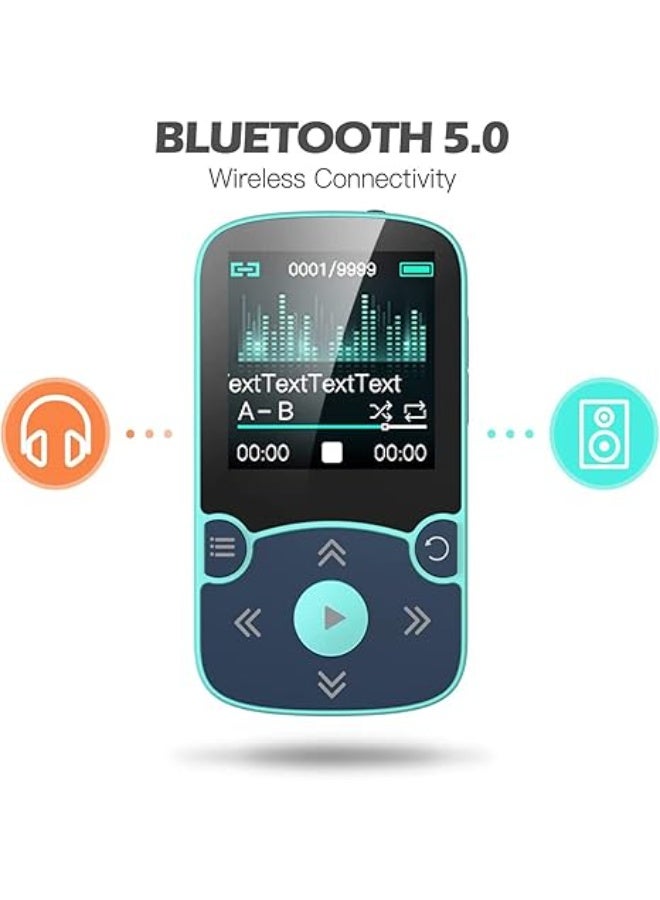 AGPTEK MP3 Player Bluetooth 5.0 Sport 32 GB with 1.5 Inch TFT Colour Screen, Mini Music Player with Clip, Supports up to 128 GB TF Card, with Independent Volume Button, Blue - Image 3