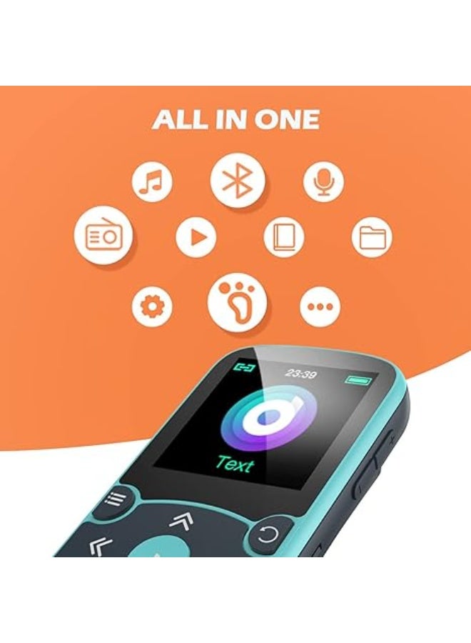 AGPTEK MP3 Player Bluetooth 5.0 Sport 32 GB with 1.5 Inch TFT Colour Screen, Mini Music Player with Clip, Supports up to 128 GB TF Card, with Independent Volume Button, Blue - Image 2