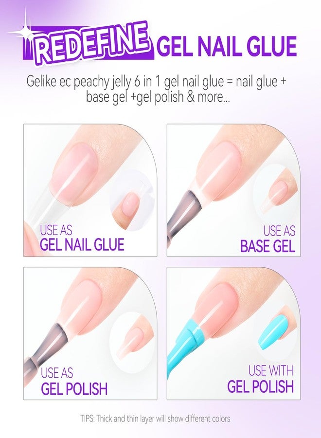 Gelike EC Peachy Jelly Nail Glue Gel - 6 in 1 Extra Strong Nail Glue for Clear Acrylic Nails,Long Lasting Extension Gel Adhesive UV Nude Pink Nail Glue for Clear Press On Nail Tips,UV Cure Required - Image 2