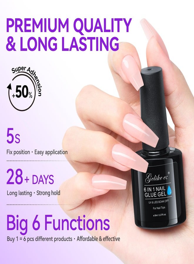 Gelike EC Peachy Jelly Nail Glue Gel - 6 in 1 Extra Strong Nail Glue for Clear Acrylic Nails,Long Lasting Extension Gel Adhesive UV Nude Pink Nail Glue for Clear Press On Nail Tips,UV Cure Required - Image 4