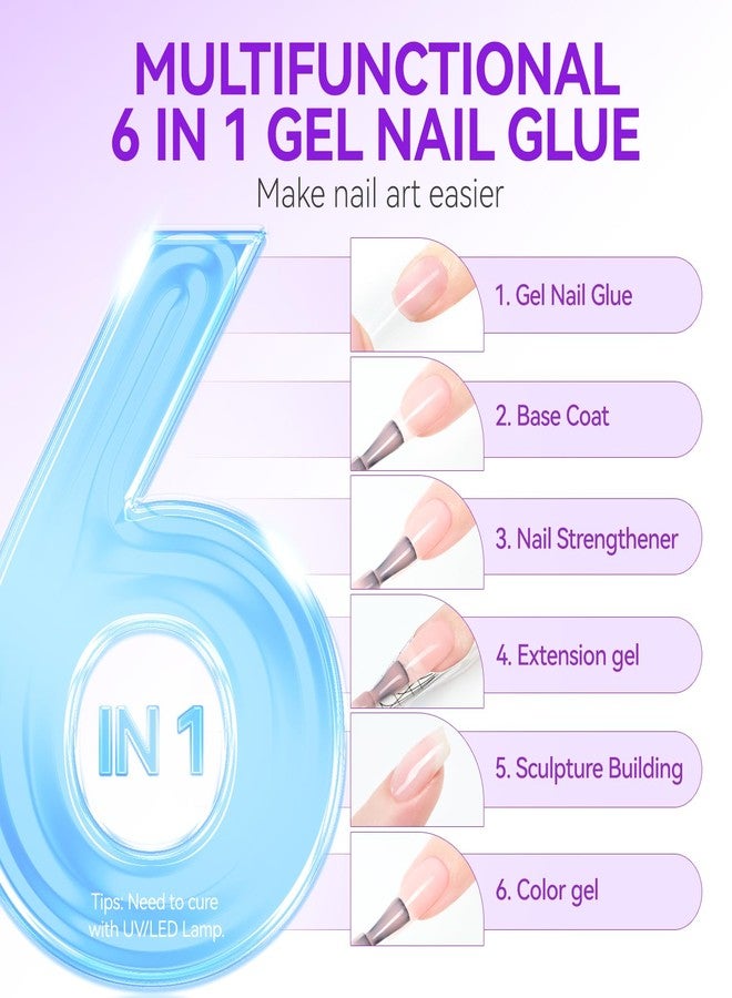 Gelike EC Peachy Jelly Nail Glue Gel - 6 in 1 Extra Strong Nail Glue for Clear Acrylic Nails,Long Lasting Extension Gel Adhesive UV Nude Pink Nail Glue for Clear Press On Nail Tips,UV Cure Required - Image 5