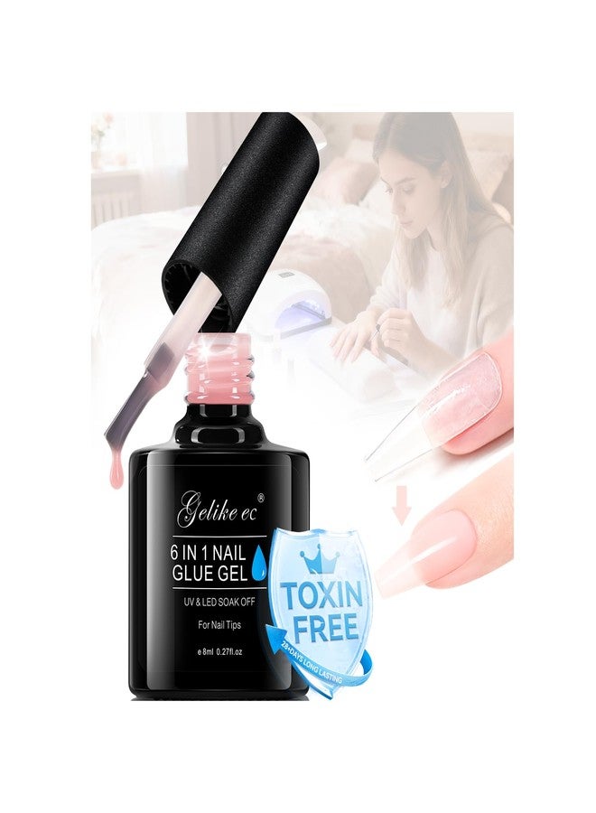 Gelike EC Peachy Jelly Nail Glue Gel - 6 in 1 Extra Strong Nail Glue for Clear Acrylic Nails,Long Lasting Extension Gel Adhesive UV Nude Pink Nail Glue for Clear Press On Nail Tips,UV Cure Required - Image 1