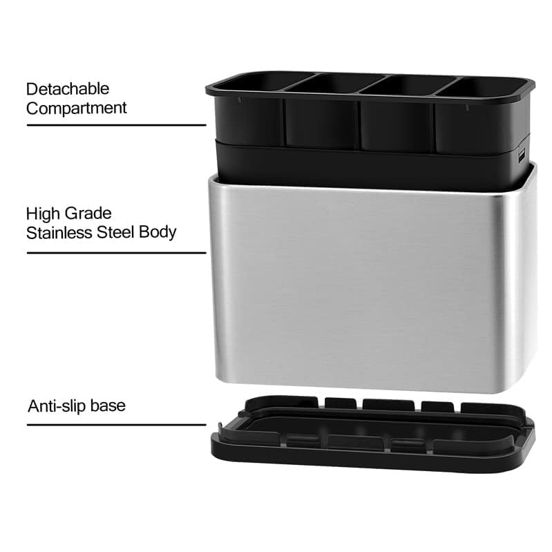 J&UNIQUE JUNIQUE Kitchen Sink Cutlery Holder Stainless Steel Utensil Caddy Flatware Organizer with Drainage Multifunctional Sponge Rack Chopstick Cage RustResistant  - Image 4