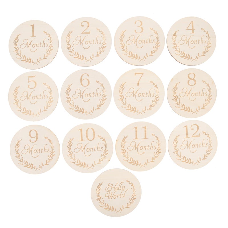 Wooden Milestone Cards For Newborn Photography Monthly Trackers Reusable Photo Props Beige 0 25X10X10CM - Image 2