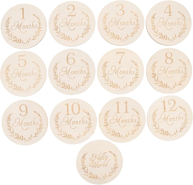 Wooden Milestone Cards For Newborn Photography Monthly Trackers Reusable Photo Props Beige 0 25X10X10CM - Image 1