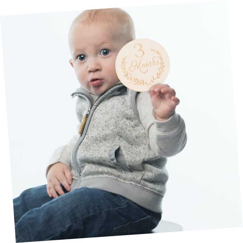 Wooden Milestone Cards For Newborn Photography Monthly Trackers Reusable Photo Props Beige 0 25X10X10CM - Image 5