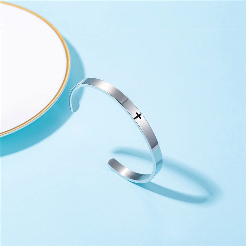 MUERDOU Inspirational Cuff Bracelet Bangle for Women Christian Bible Verse Bracelet Prayer Faith Religious Stainless Steel Bangle Gifts for Her 465 - Image 3