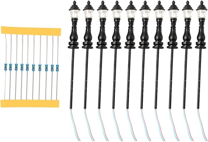 10 Pack N Scale Model Railroad LED Street Light Lamps Posts, 8.5cm Warms White Lights With Resistors For 3V To 18V Train Layout Scenery Building Decor - Image 1