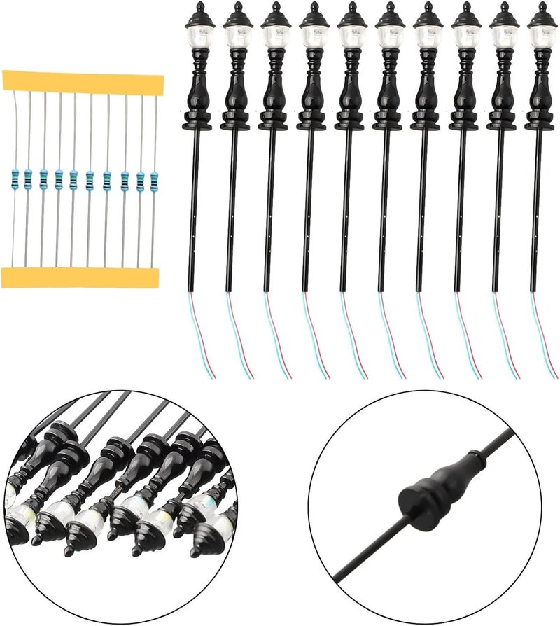 10 Pack N Scale Model Railroad LED Street Light Lamps Posts, 8.5cm Warms White Lights With Resistors For 3V To 18V Train Layout Scenery Building Decor - Image 3