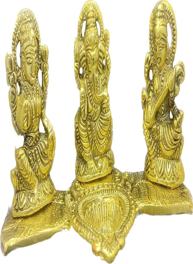 BEXCO تمثال معدني من بيكسكو، يضم تمثال لاكشمي غانيش وساراسواتي، ومصباح زيتي (ديا) - 8 × 4 × 4 بوصة - قطعة فنية رائعة - مصباح ديا تقليدي لطقوس ديوالي - هدايا وديكورات منزلية لعيد ديوالي - Image 4