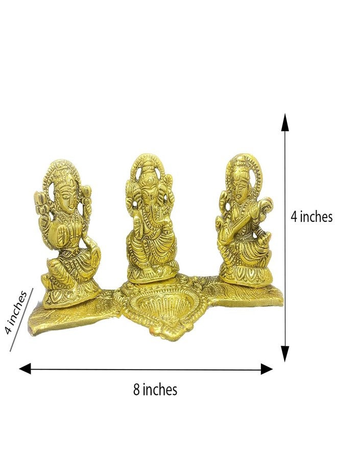 BEXCO تمثال معدني من بيكسكو، يضم تمثال لاكشمي غانيش وساراسواتي، ومصباح زيتي (ديا) - 8 × 4 × 4 بوصة - قطعة فنية رائعة - مصباح ديا تقليدي لطقوس ديوالي - هدايا وديكورات منزلية لعيد ديوالي - Image 2
