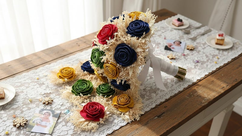 PRANSUNITA Handmade Dry Wood Rose Flower for Fancy Gift & Wedding Bridal Shower Bride's Bouquet Arrangement Decoration Packing- 15 pcs Multicolored – Size 7 cm - Image 5