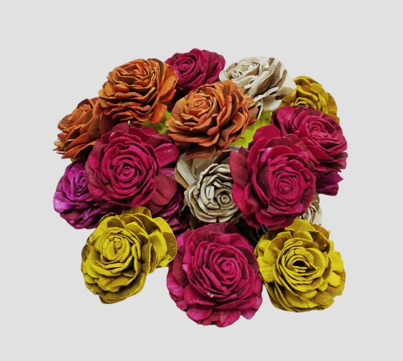 PRANSUNITA Handmade Dry Wood Rose Flower for Fancy Gift & Wedding Bridal Shower Bride's Bouquet Arrangement Decoration Packing- 15 pcs Multicolored – Size 7 cm - Image 1