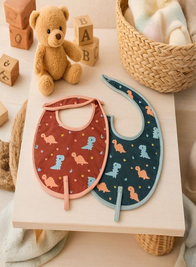 Adhigams Dino Doodle 100% Organic Cotton Baby Bibs Set of 2 | Soft Washable Feeding Bib & Apron for newborn Boys & Girls | Waterproof, Adjustable Drool Bibs & Baby Shower Gift Essentials - Image 2