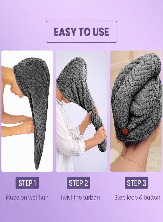 MAXOSHINE Hair Towel Wrap for Women-Quick Drying Microfiber Towel for Hair with Elastic Loop for Tying-Super Absorbent Head Towels Wrap for Ladies Hair Turban (Dark Grey) - Image 2