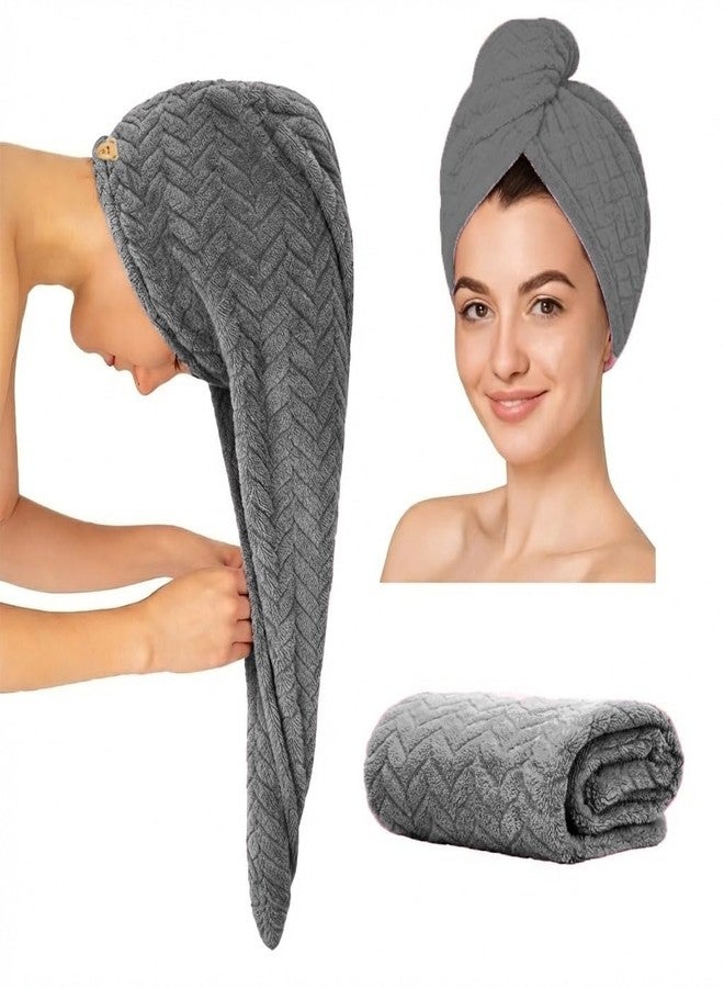MAXOSHINE Hair Towel Wrap for Women-Quick Drying Microfiber Towel for Hair with Elastic Loop for Tying-Super Absorbent Head Towels Wrap for Ladies Hair Turban (Dark Grey) - Image 1
