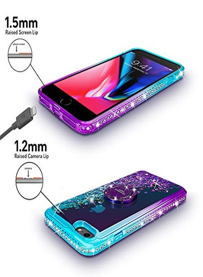 Silverback for iPhone SE Case 2022/2020, iPhone 8 Case, iPhone 7 Case, Moving Liquid Holographic Sparkle Glitter Case with Stand, Bling Ring iPhone SE3/2 iPhone 8/7 Case for Girls Women -Purple - Image 4