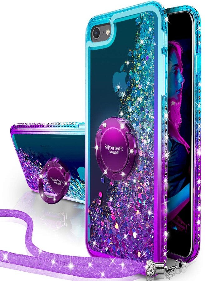 Silverback for iPhone SE Case 2022/2020, iPhone 8 Case, iPhone 7 Case, Moving Liquid Holographic Sparkle Glitter Case with Stand, Bling Ring iPhone SE3/2 iPhone 8/7 Case for Girls Women -Purple - Image 1
