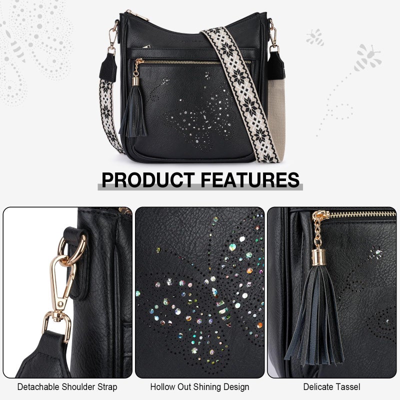 KITEVIUN Medium Crossbody Bags for Women Trendy, Women's Butterfly Shoulder Handbags with Tassel - Image 4