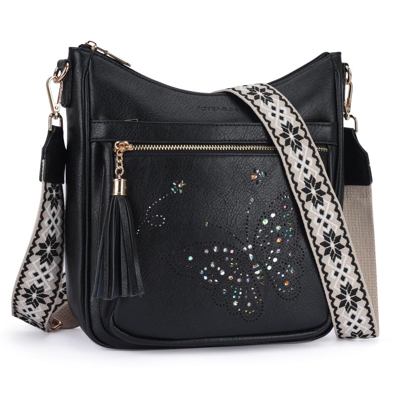 KITEVIUN Medium Crossbody Bags for Women Trendy, Women's Butterfly Shoulder Handbags with Tassel - Image 1